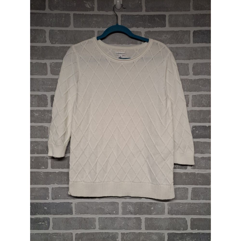 Croft Barrow Womens Cable Knit White 3/4 Sleeve Pullover Sweater‎ Size Medium